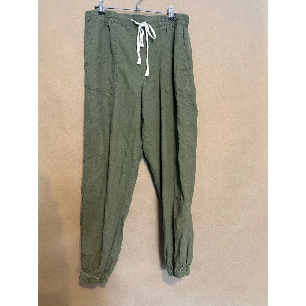 BLANKNYC Womens Pants Green Size Medium Jogger High Rise Utility Linen Blend